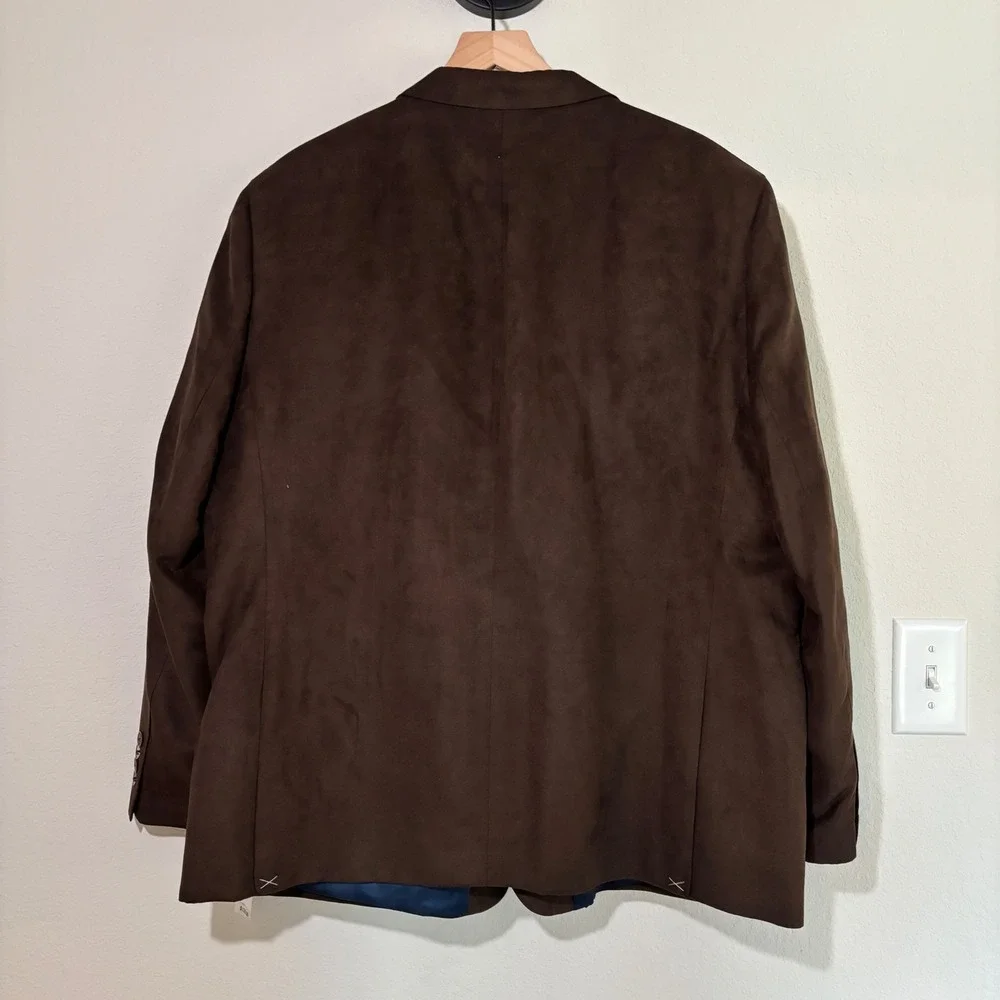 Nautica Blazer Branford 52R Faux Suede Brown Nautical Map Dark Academia Mens